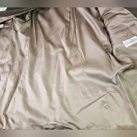 Oscar de la Renta Vintage Wool Houndstooth Blazer Button Down in Brown Size 43L - Picture 7 of 14